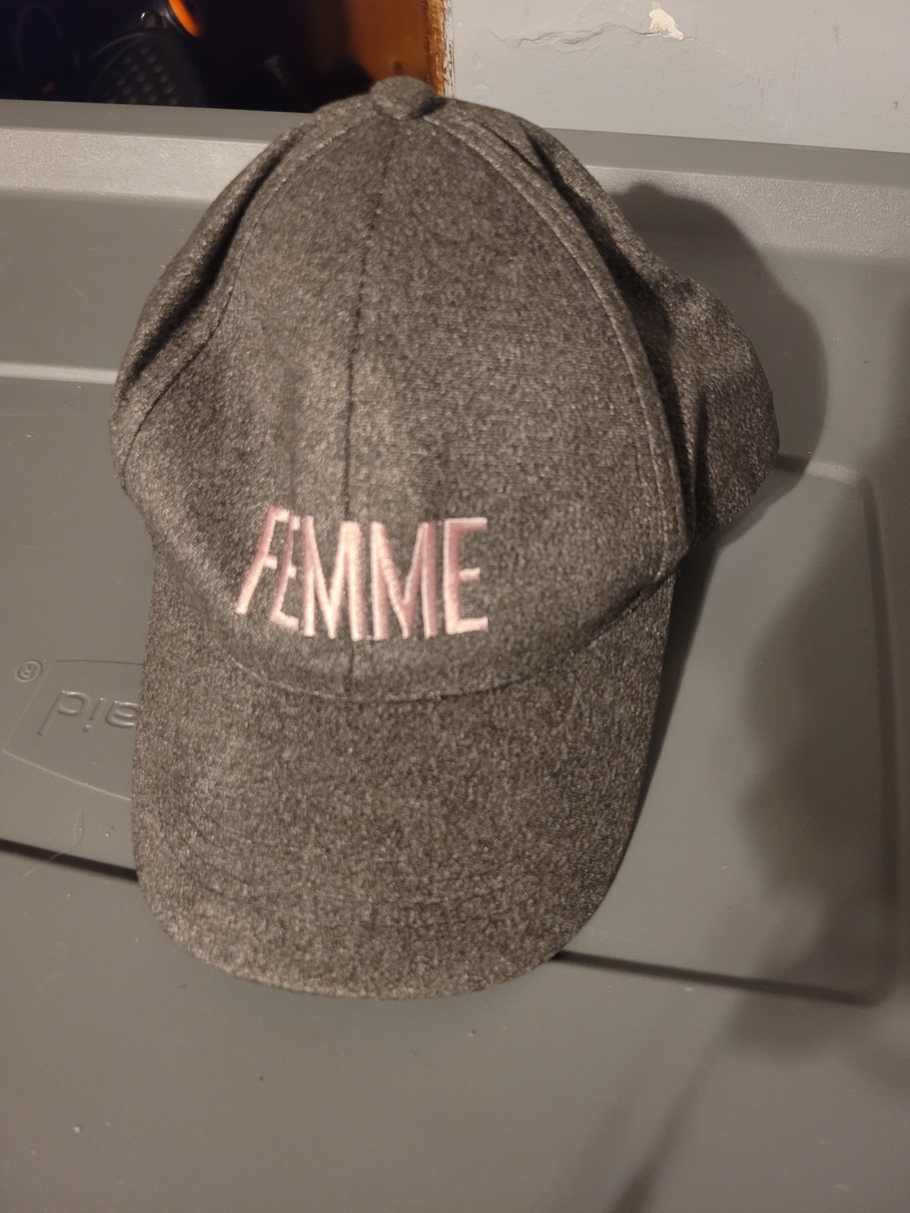 FEMME Embroidered Baseball Cap - Gray with Pink Logo
